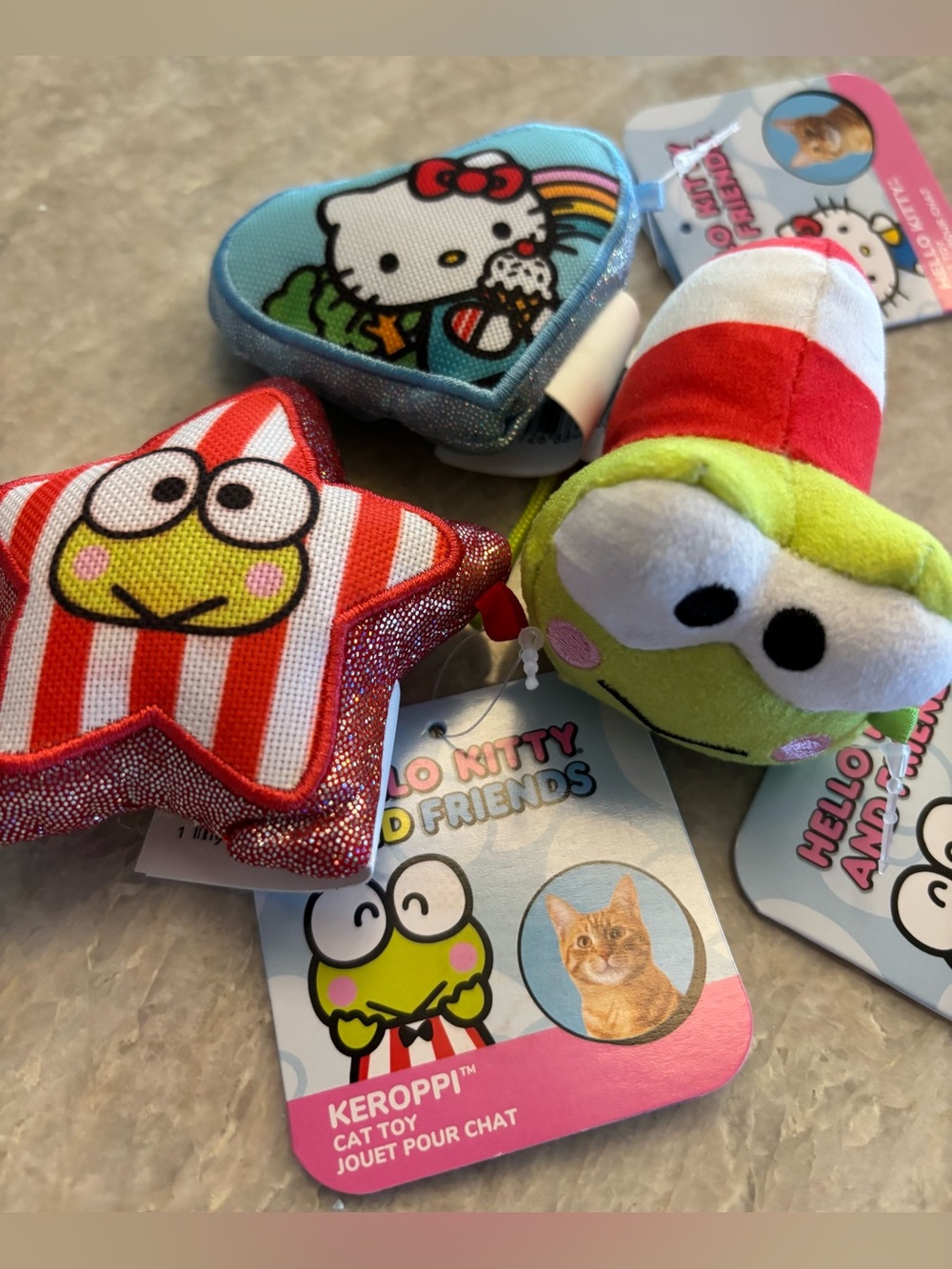 Hello Kitty & Friends Cat Toys w Catnip Heart, Keroppi star & Keroppi plush. NWT